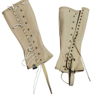 Vintage WWII ? Canvas Gaiters Spats Lace Up Calf Leg Size 1 L Brown Tan Khaki